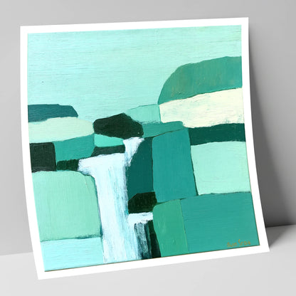 Abstract Teal Waterfall Over Rocks lake district waterfall art print