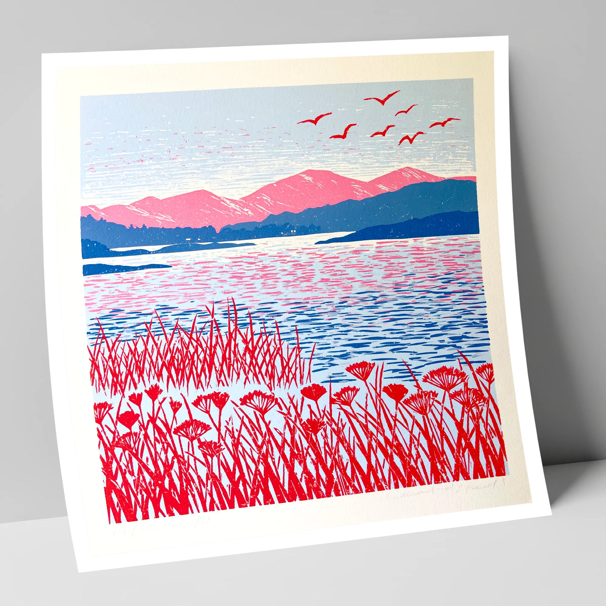 Red Reeds Over Coniston Water lake district lake art print