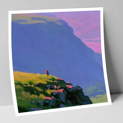 Fell Walker Under Lilac Sky lake district walking art print