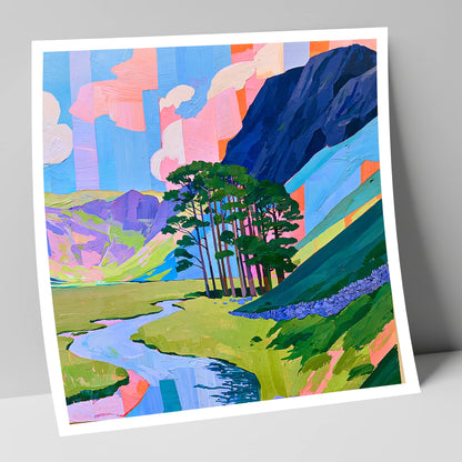 Vibrant Pines Below Haystacks lake district fell art print