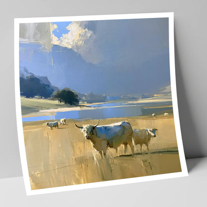Highland Cattle Before Moody Fells lake district wildlife art print