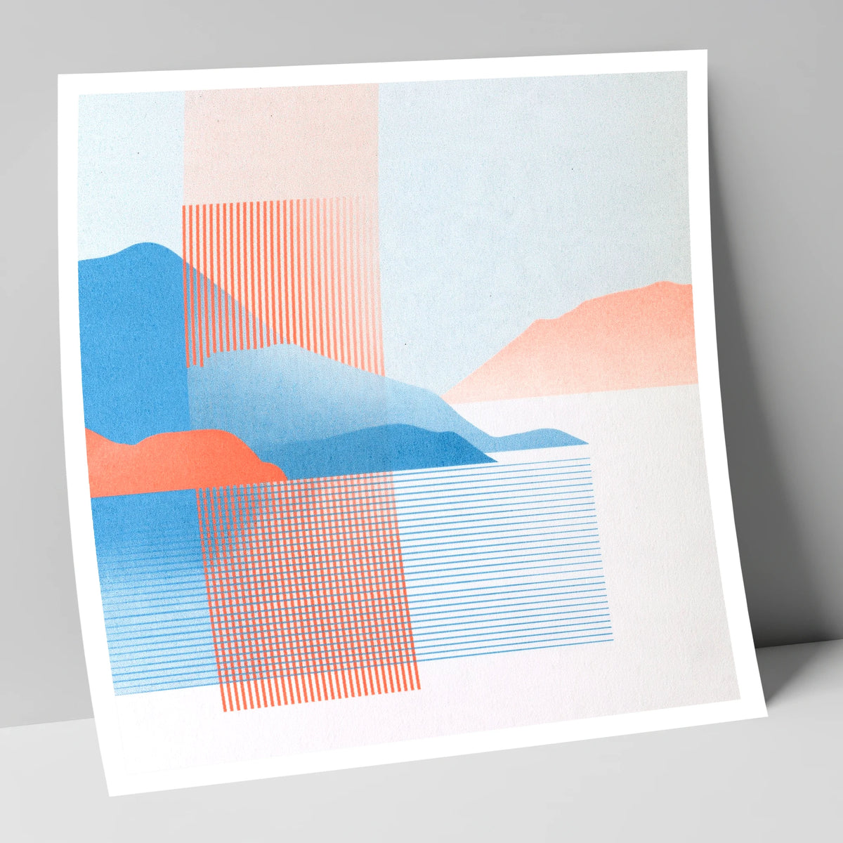 Derwentwater Fells Coral and Blue lake district lake art print