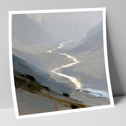 Winding River in Misty Valley lake district waterfall art print