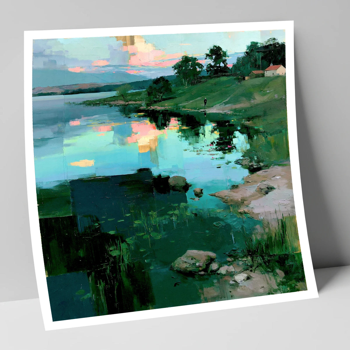 Turquoise Lake at Pink Sunrise lake district lake art print