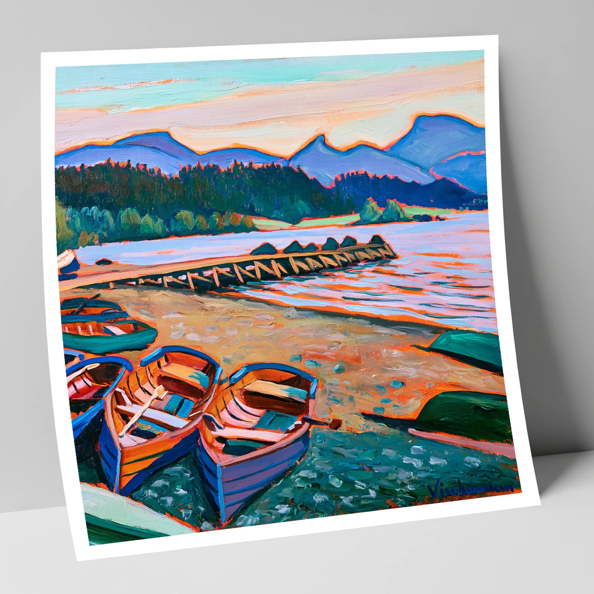 Colourful Windermere Rowing Boats lake district lake art print