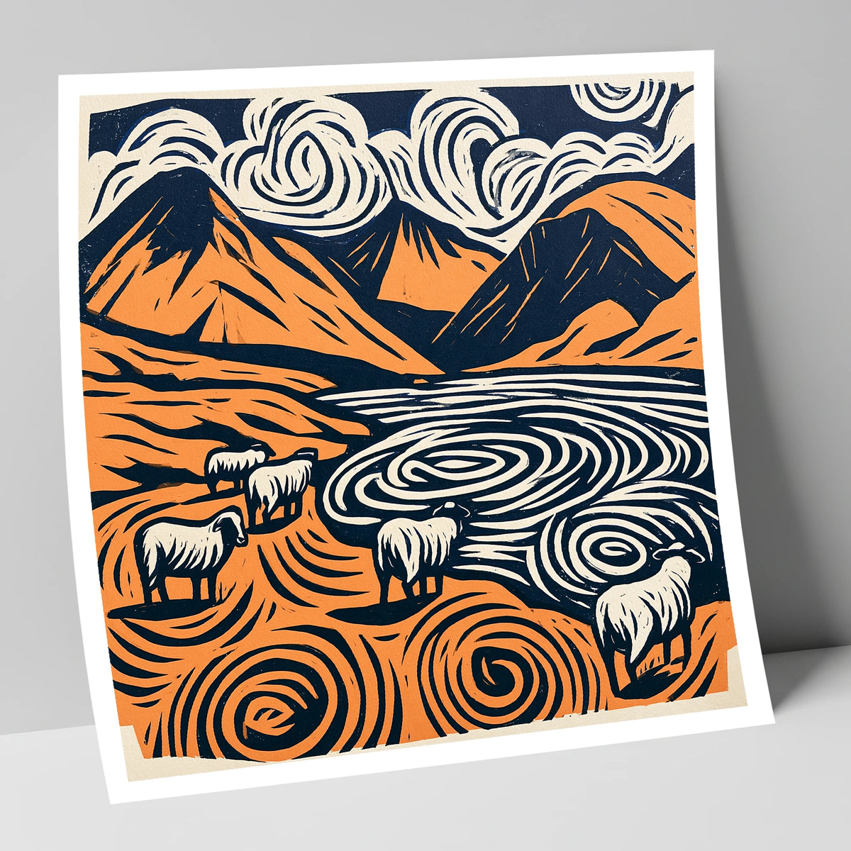 Scafell Pike in Terracotta and Navy lake district fell art print