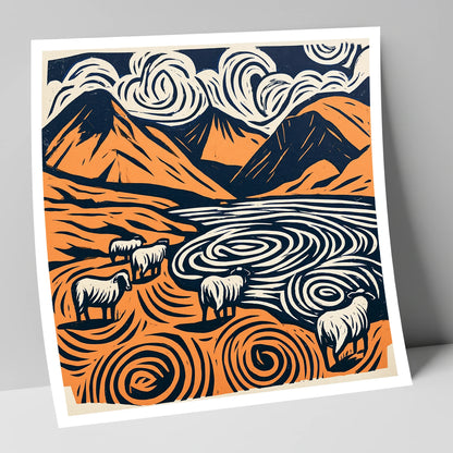 Scafell Pike in Terracotta and Navy lake district fell art print