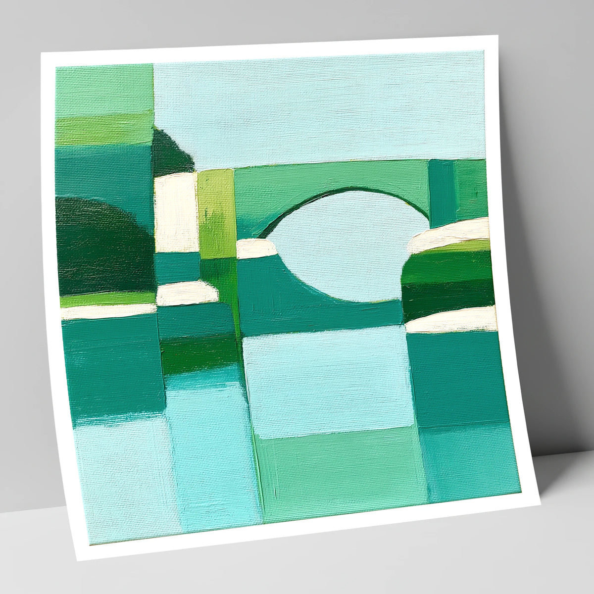 Pooley Bridge in Geometric Teal lake district village art print