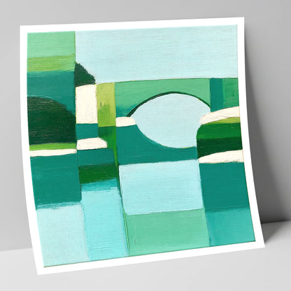 Pooley Bridge in Geometric Teal lake district village art print