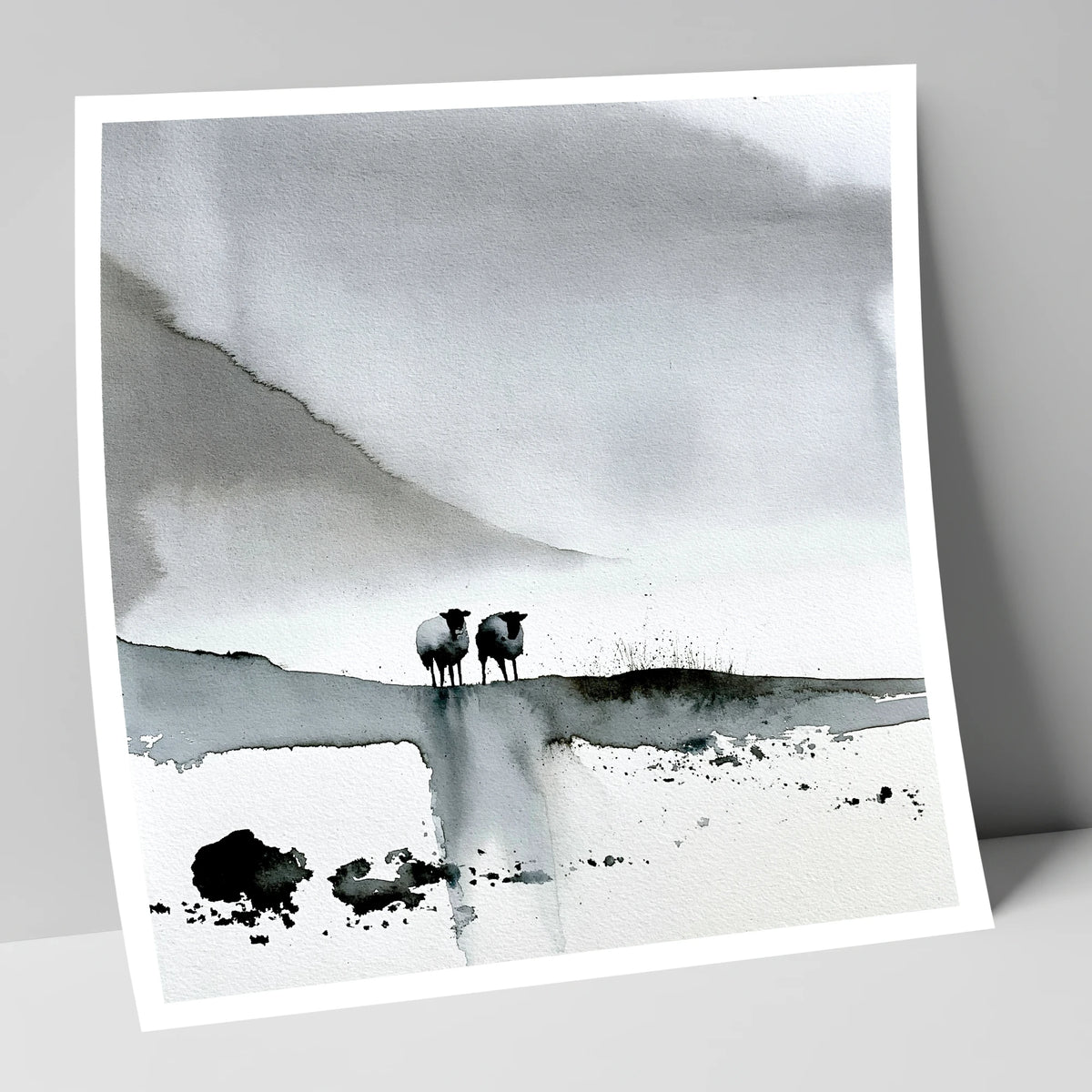 Monochrome Herdwick Sheep on Fellside lake district wildlife art print