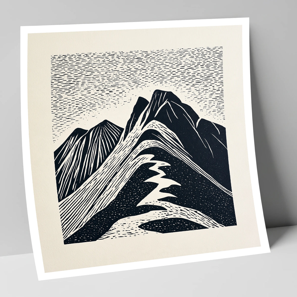 Bowfell Summit in Monochrome lake district fell art print