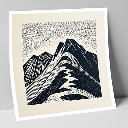 Bowfell Summit in Monochrome lake district fell art print