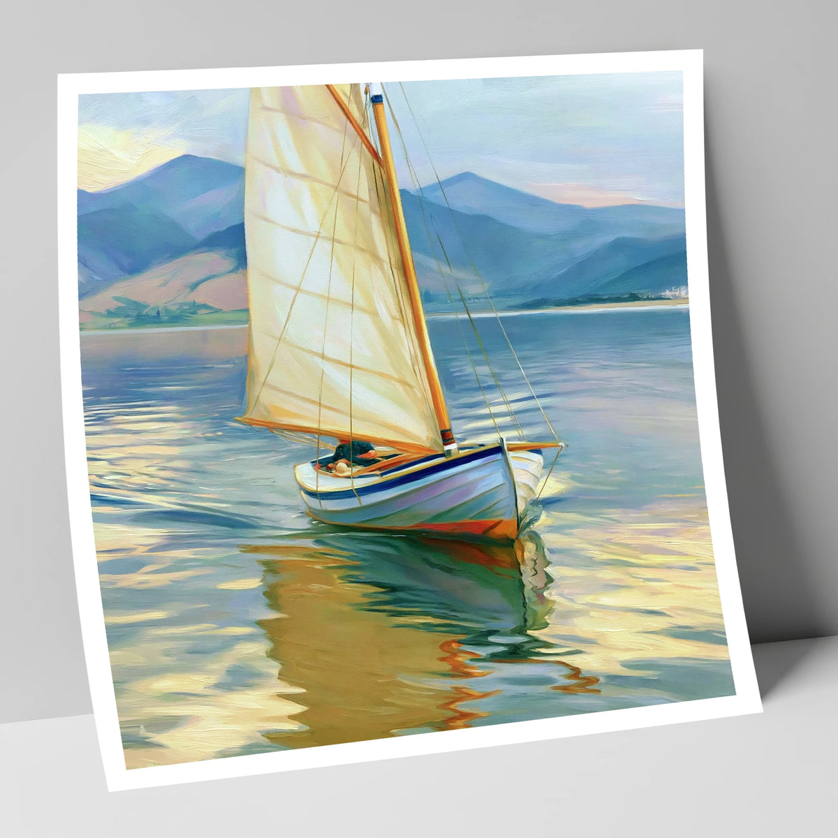 Sailing Boat on Golden Water lake district walking art print