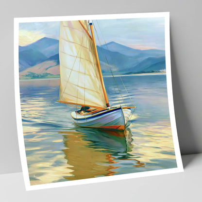 Sailing Boat on Golden Water lake district walking art print