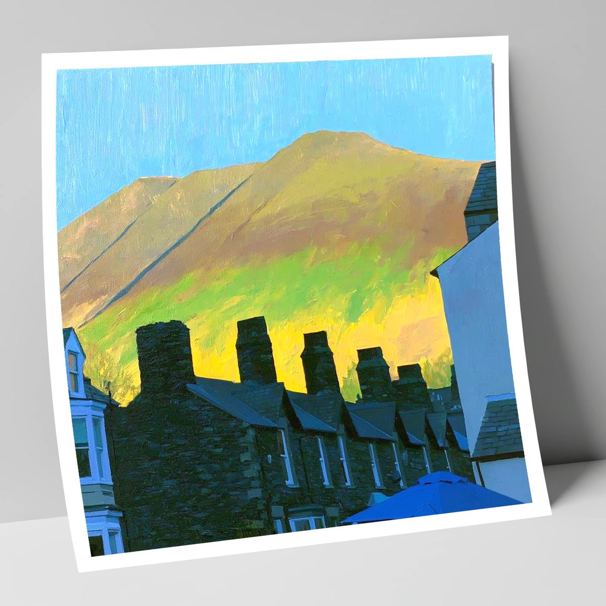 Keswick Chimneys and Sunlit Skiddaw lake district village art print