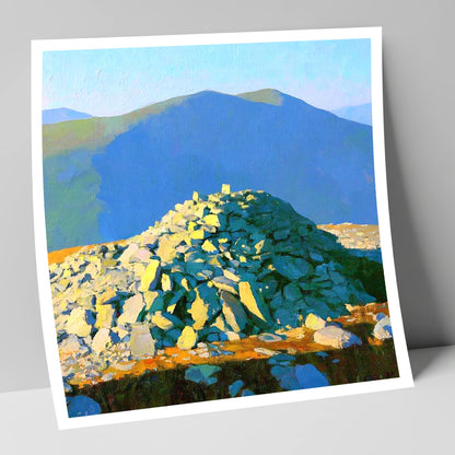 Sunlit Haycock Summit Cairn lake district fell art print