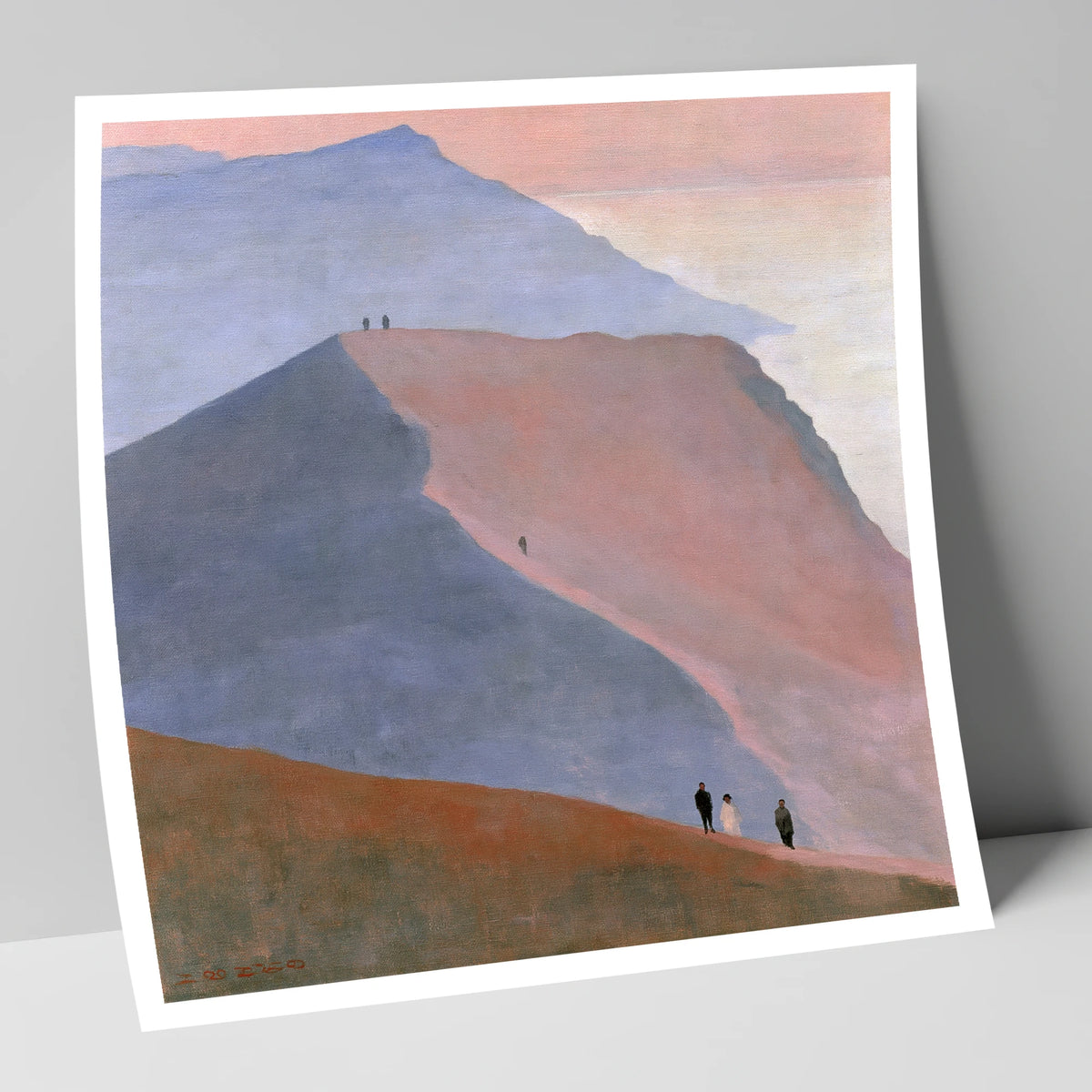 Walkers on a Dusk Ridge lake district walking art print