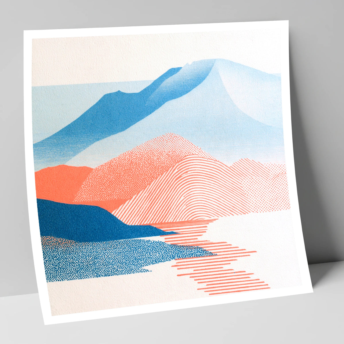 Graphic Skiddaw in Coral and Blue lake district fell art print