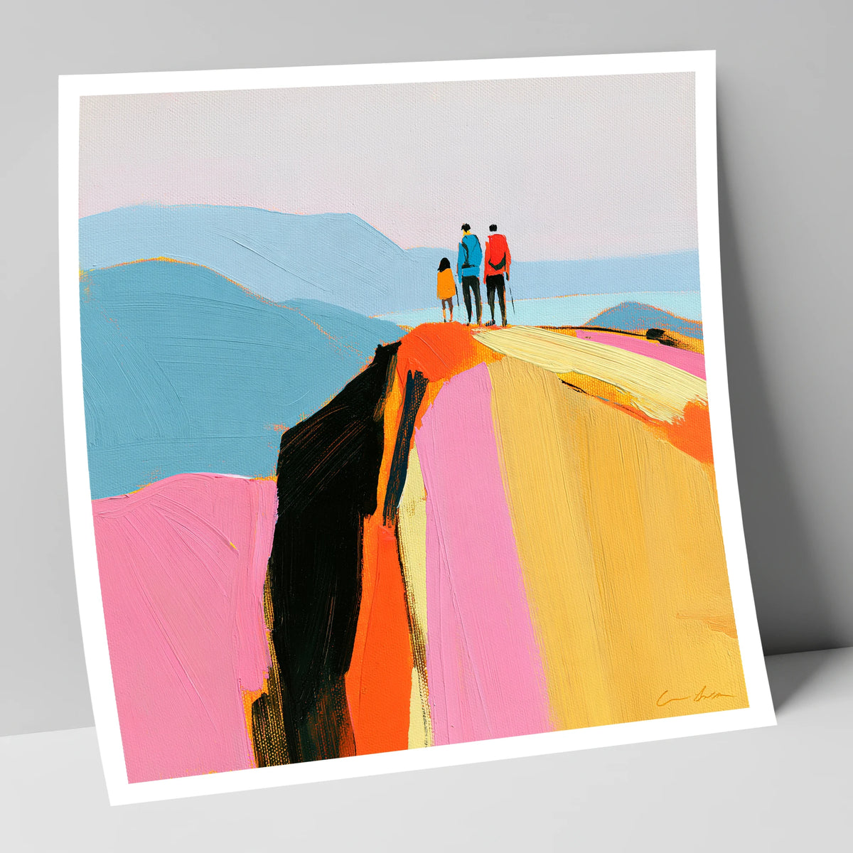 Colourful Fell Top Walkers lake district fell art print