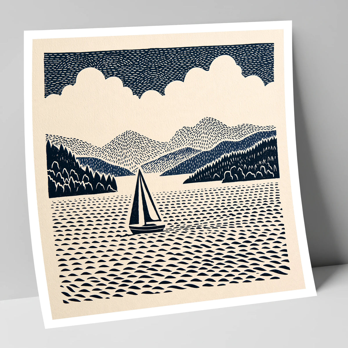 Windermere Sailboat in Deep Navy lake district lake art print