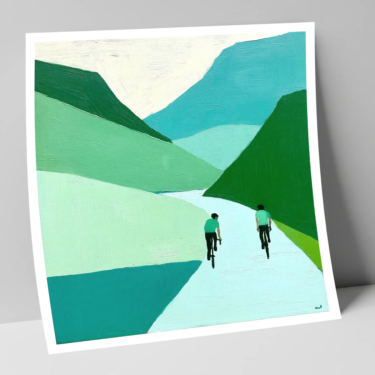 Cyclists Ascending Honister Pass lake district walking art print