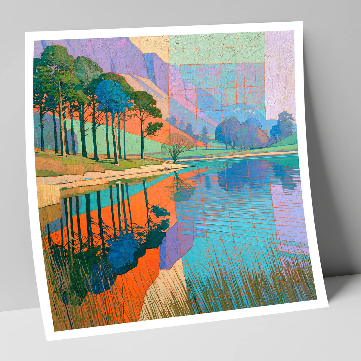 Bold Pine Tree Reflections lake district lake art print
