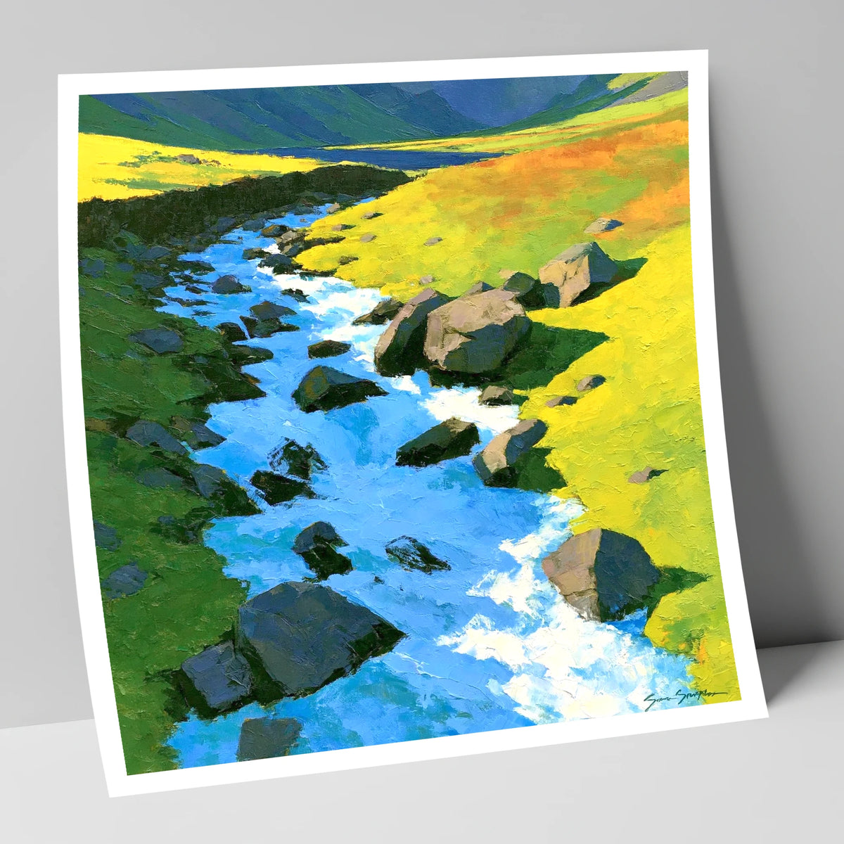 Cobalt Blue Fellside Beck lake district waterfall art print