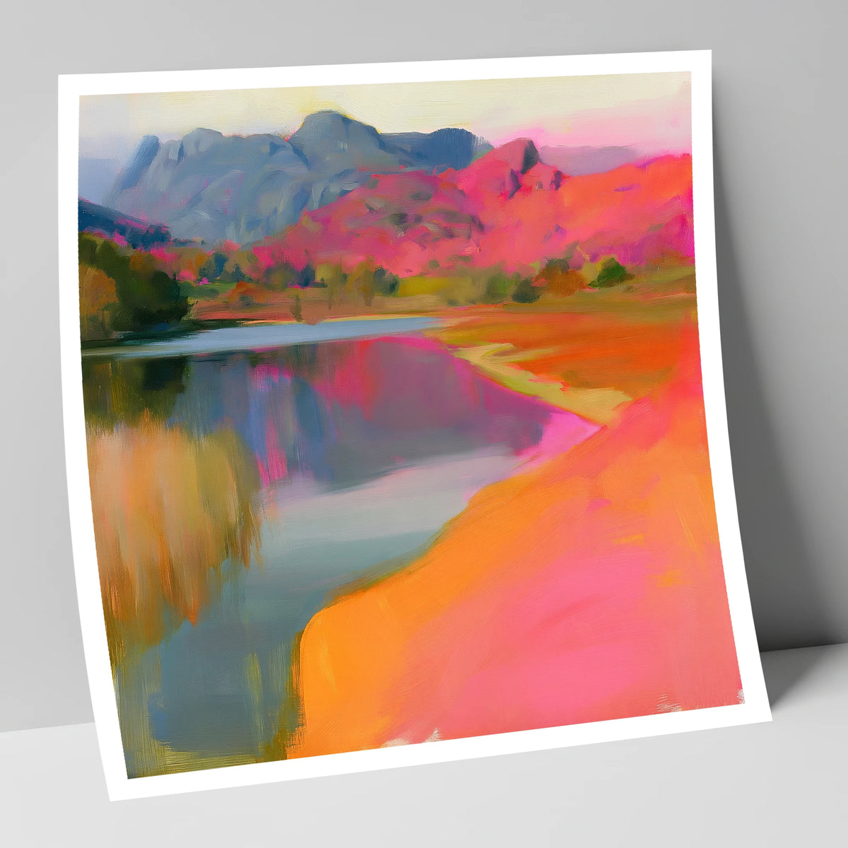 Vibrant Elterwater and Pink Fells lake district lake art print