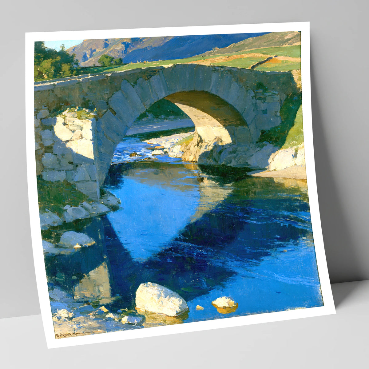 Stone Bridge over Blue Beck lake district waterfall art print