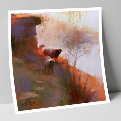 Herdwick Sheep on Sunlit Fellside lake district wildlife art print