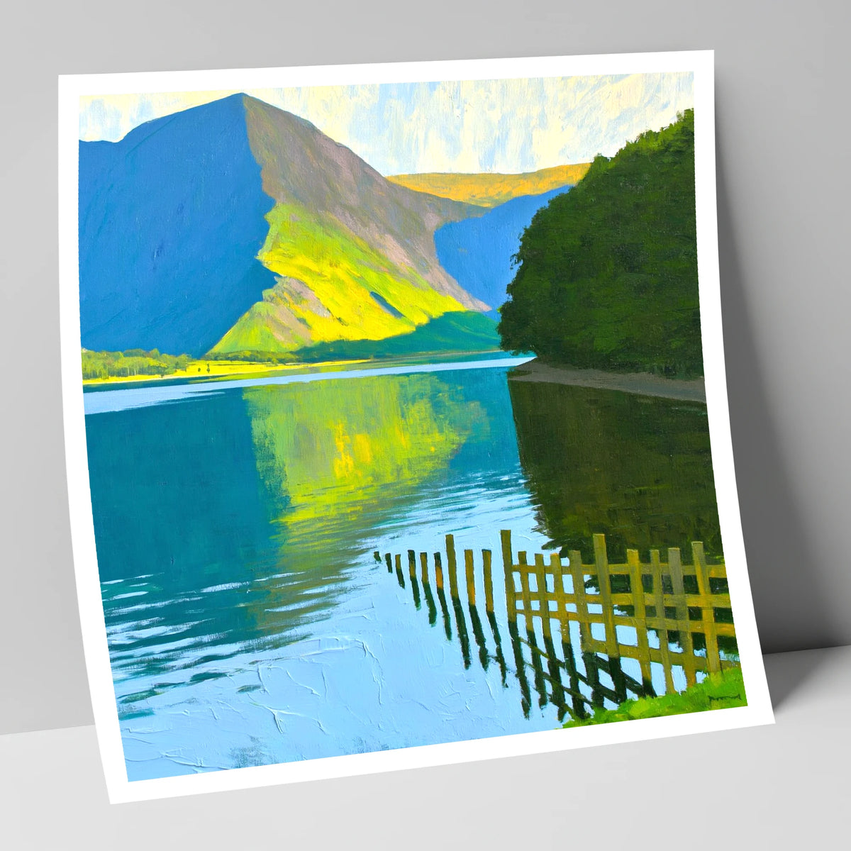 Buttermere Fence and Sunlit Fells lake district lake art print