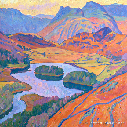 Radiant Fells Above Elter Water - lake district lake art print and canvas by Celia Harding A.I