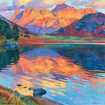 Radiant Fells and Lake Reflections - lake district lake art print and canvas by Celia Harding A.I