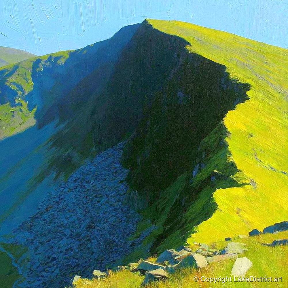 Radiant Light on Dollywaggon Pike - lake district fell art print and canvas by Daphne Morley A.I