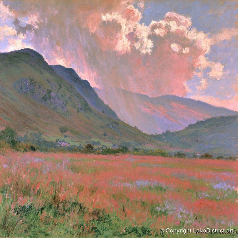 Radiant Storm Clouds Over Fells - lake district sky art print and canvas by Clara Sterling A.I