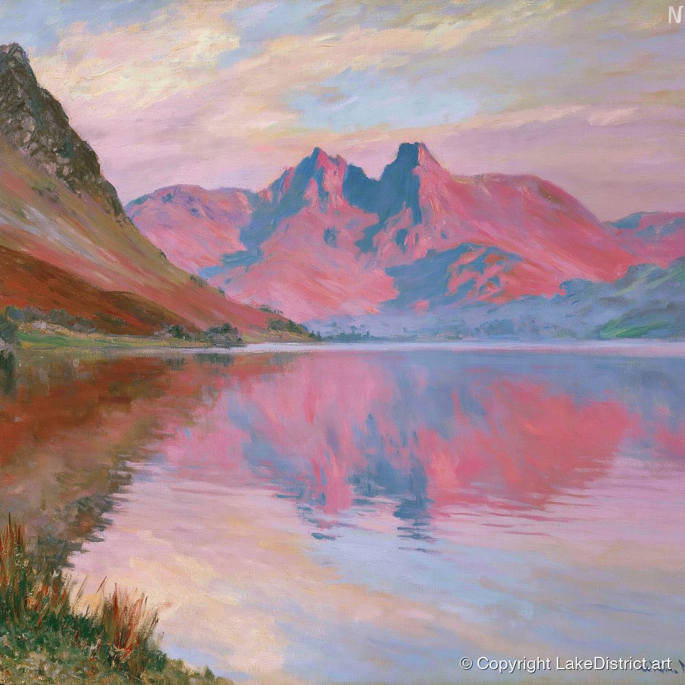 Radiant Sunset at Loweswater - lake district lake art print and canvas by Clara Sterling A.I