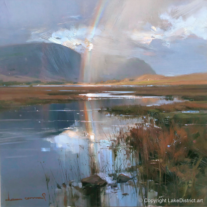 Rainbow Reflection Over Valley Waters - lake district sky art print and canvas by Marcus Dalton A.I