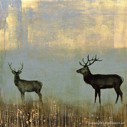 Red Deer in Slate and Gold - lake district wildlife art print and canvas by Graham Whitaker A.I
