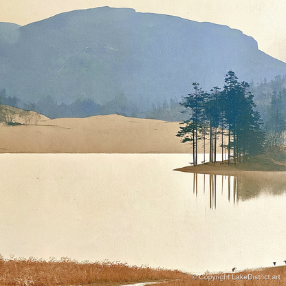 Reflected Pines at Tarn Hows - lake district lake art print and canvas by Phillip Marbury A.I
