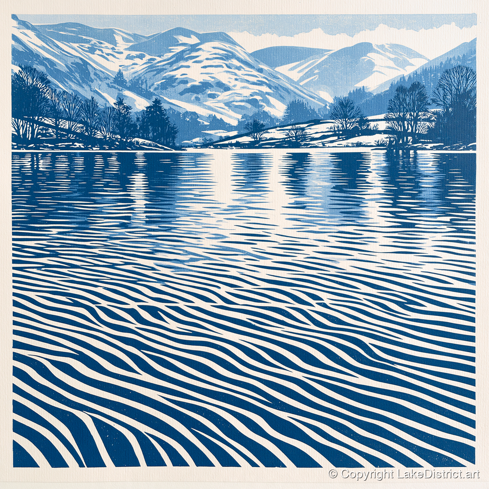 Rhythmic Blue Lake Reflections - lake district lake art print and canvas by Hugh Lancaster A.I
