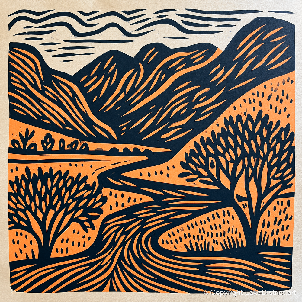 Rhythmic Borrowdale River Valley - lake district valley art print and canvas by Leon Baxter A.I