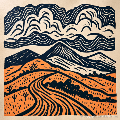 Rhythmic Terracotta Fells Under Cloud - lake district fell art print and canvas by Leon Baxter A.I