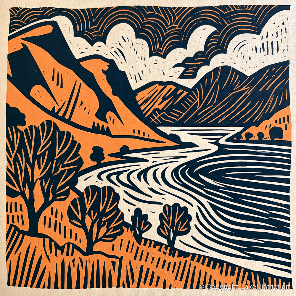 Rhythmic Ullswater Fells and Water - lake district lake art print and canvas by Leon Baxter A.I