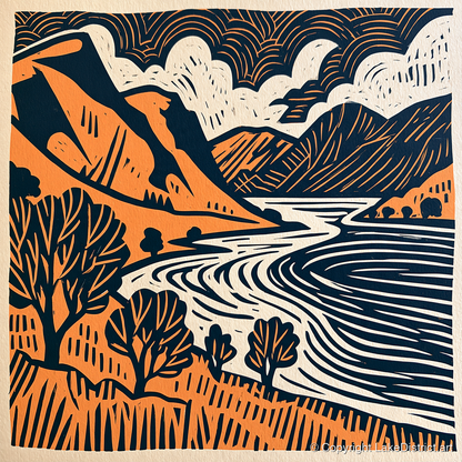 Rhythmic Ullswater Fells and Water - lake district lake art print and canvas by Leon Baxter A.I