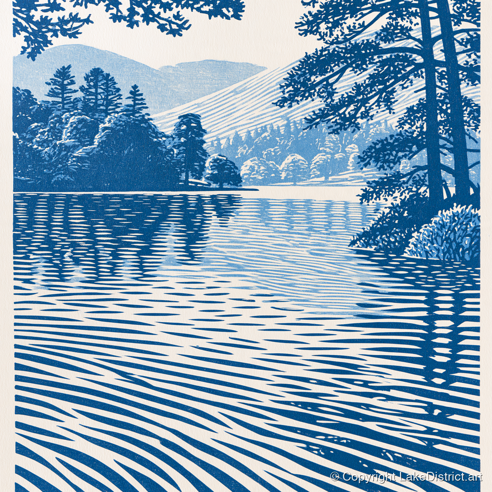 Rippled Blue Lake at Dawn - lake district lake art print and canvas by Hugh Lancaster A.I