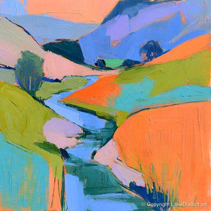 River Valley in Vivid Colour - lake district waterfall art print and canvas by Simon Prescott A.I