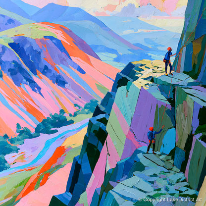 Rock Climbers on Vibrant Crag - lake district walking art print and canvas by Sylvia Carmichael A.I