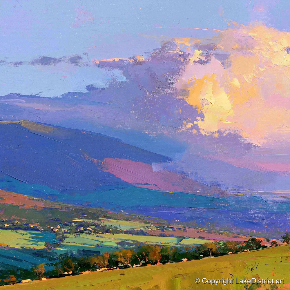 Rolling Fells and Radiant Cloud - lake district fell art print and canvas by Oscar Bellamy A.I