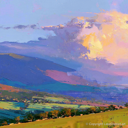 Rolling Fells and Radiant Cloud - lake district fell art print and canvas by Oscar Bellamy A.I