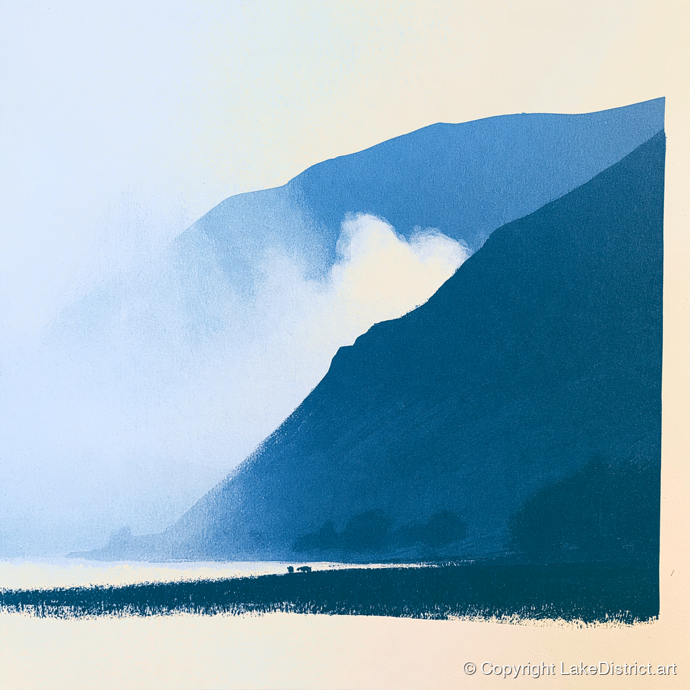 Rolling Fells in Deep Blue - lake district fell art print and canvas by Jasper Flint A.I